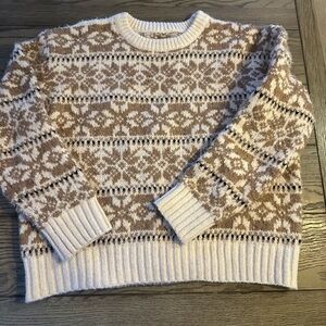 Chicwish Cream and Brown Patterned Crewneck Sweater